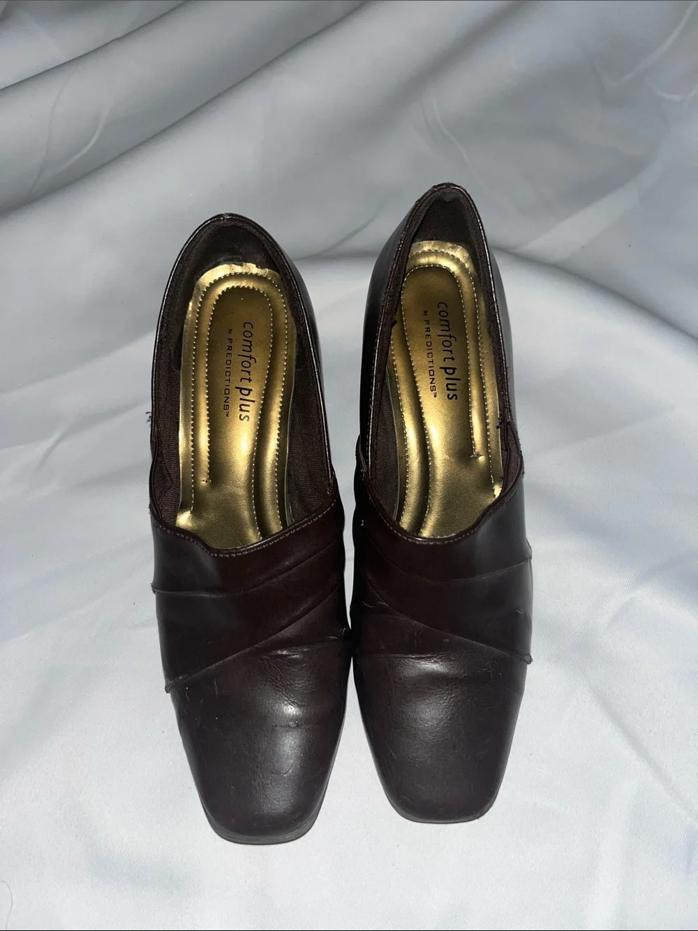 comfort plus by Predictions Dark Brown Leather Slip-On Heel with Gold Insole